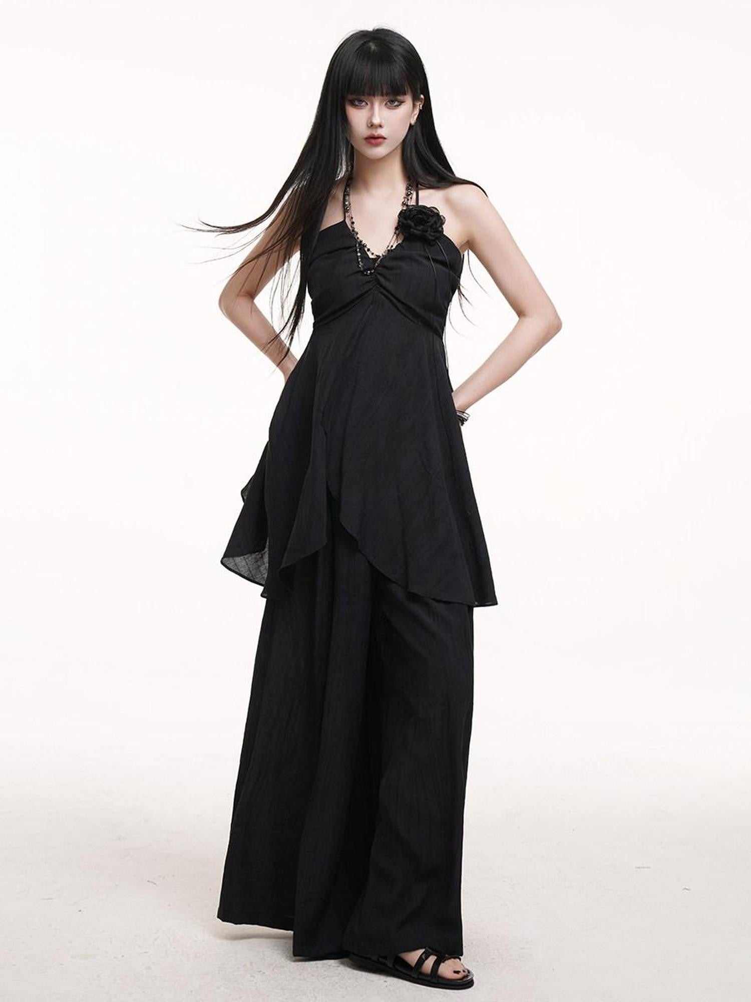 LADYGHOST Ethereal Salt Backless Halter Cami Relaxed Pants Women&