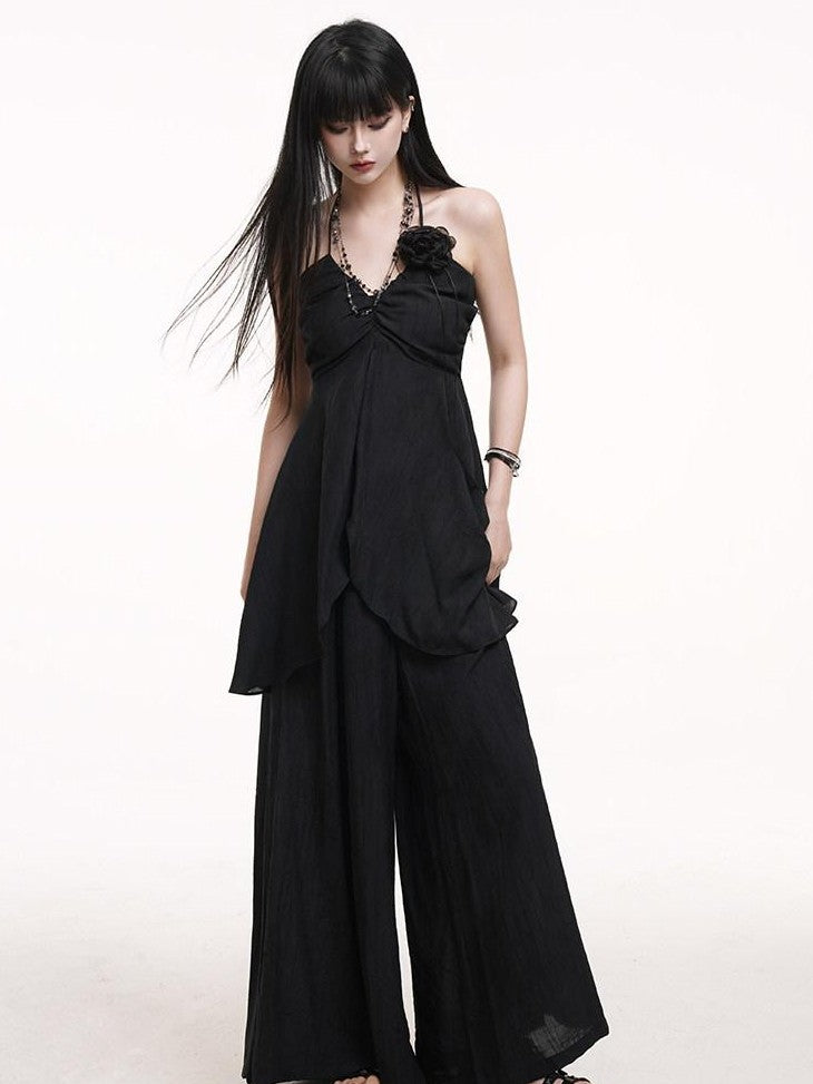 LADYGHOST Ethereal Salt Backless Halter Cami Relaxed Pants Women&