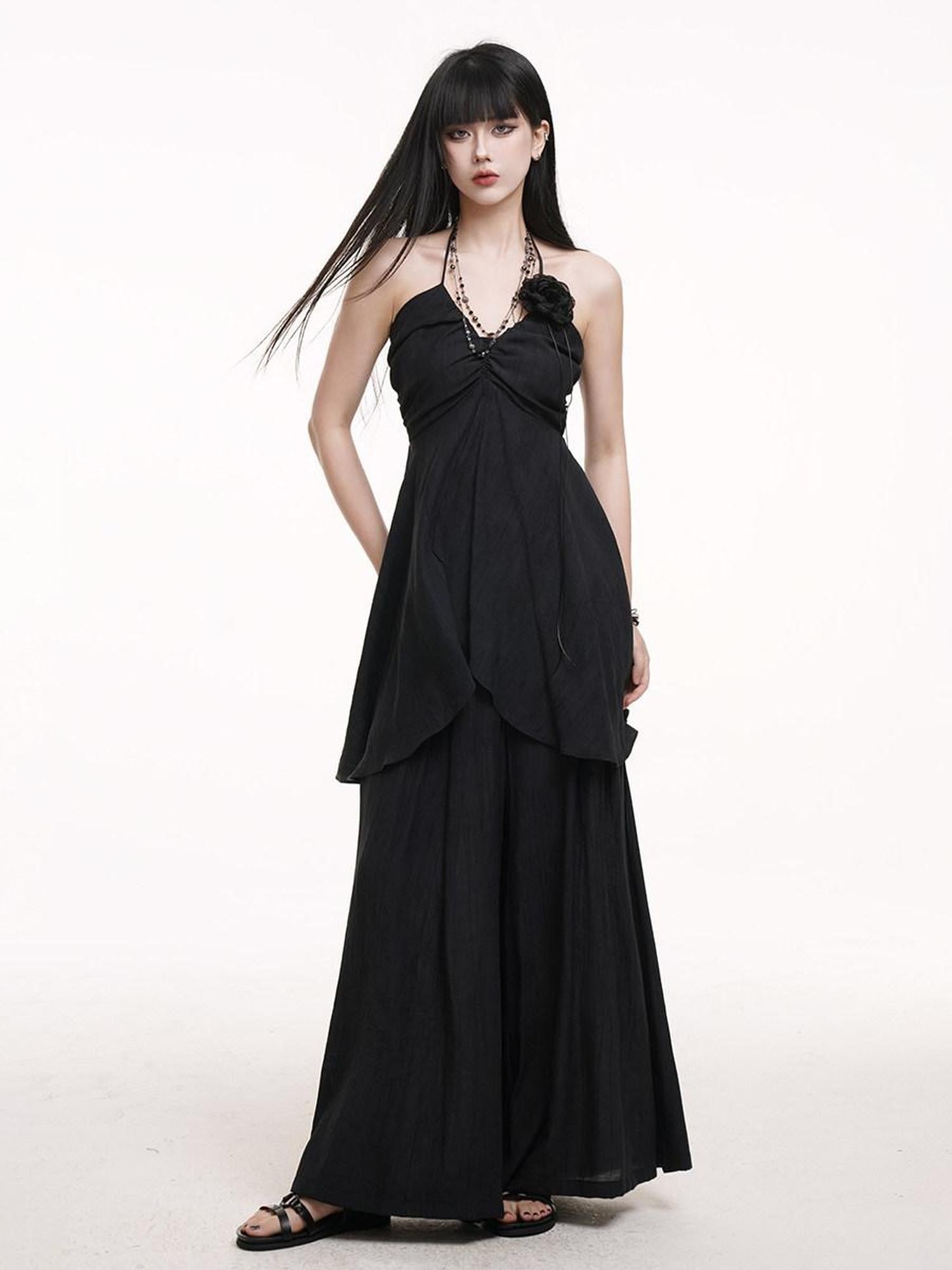 LADYGHOST Ethereal Salt Backless Halter Cami Relaxed Pants Women&