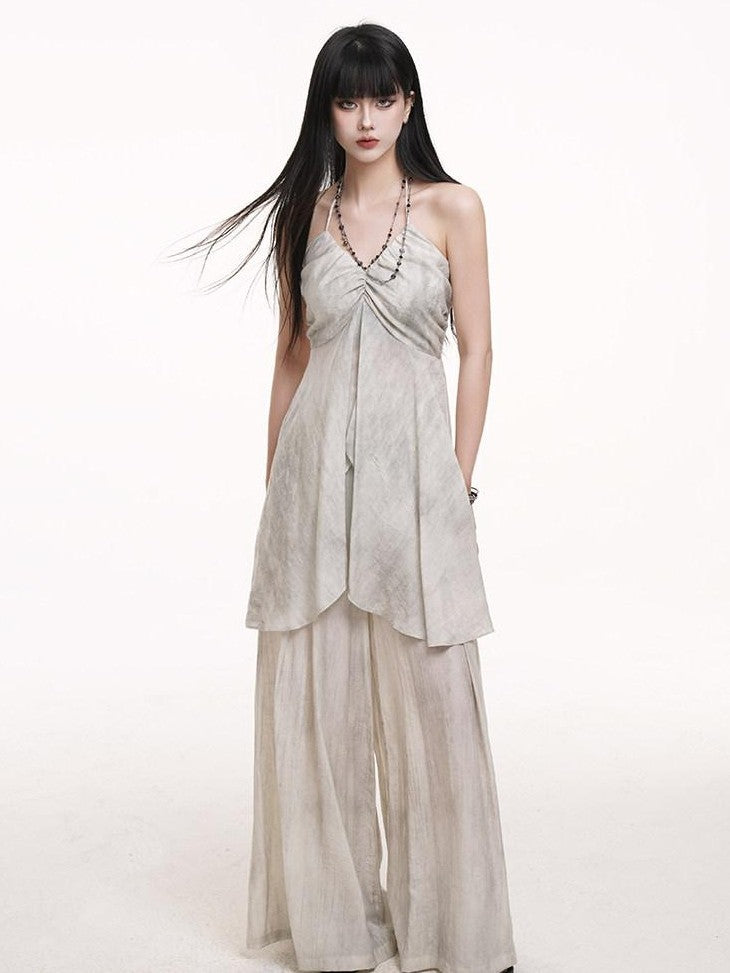 LADYGHOST Ethereal Salt Backless Halter Cami Relaxed Pants Women&