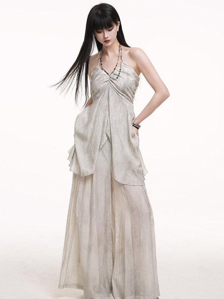 LADYGHOST Ethereal Salt Backless Halter Cami Relaxed Pants Women&