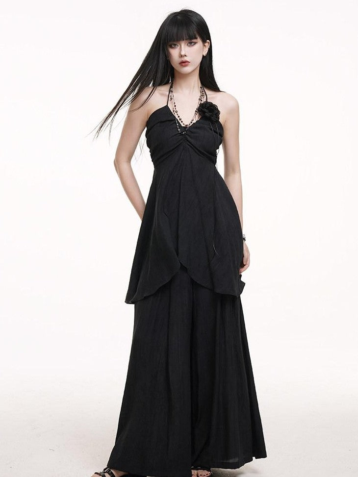 LADYGHOST Ethereal Salt Backless Halter Cami Relaxed Pants Women&