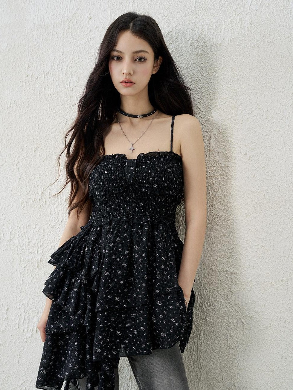 LADYGHOST Ethereal Seaside Strappy Asymmetric Hem Floral Women&