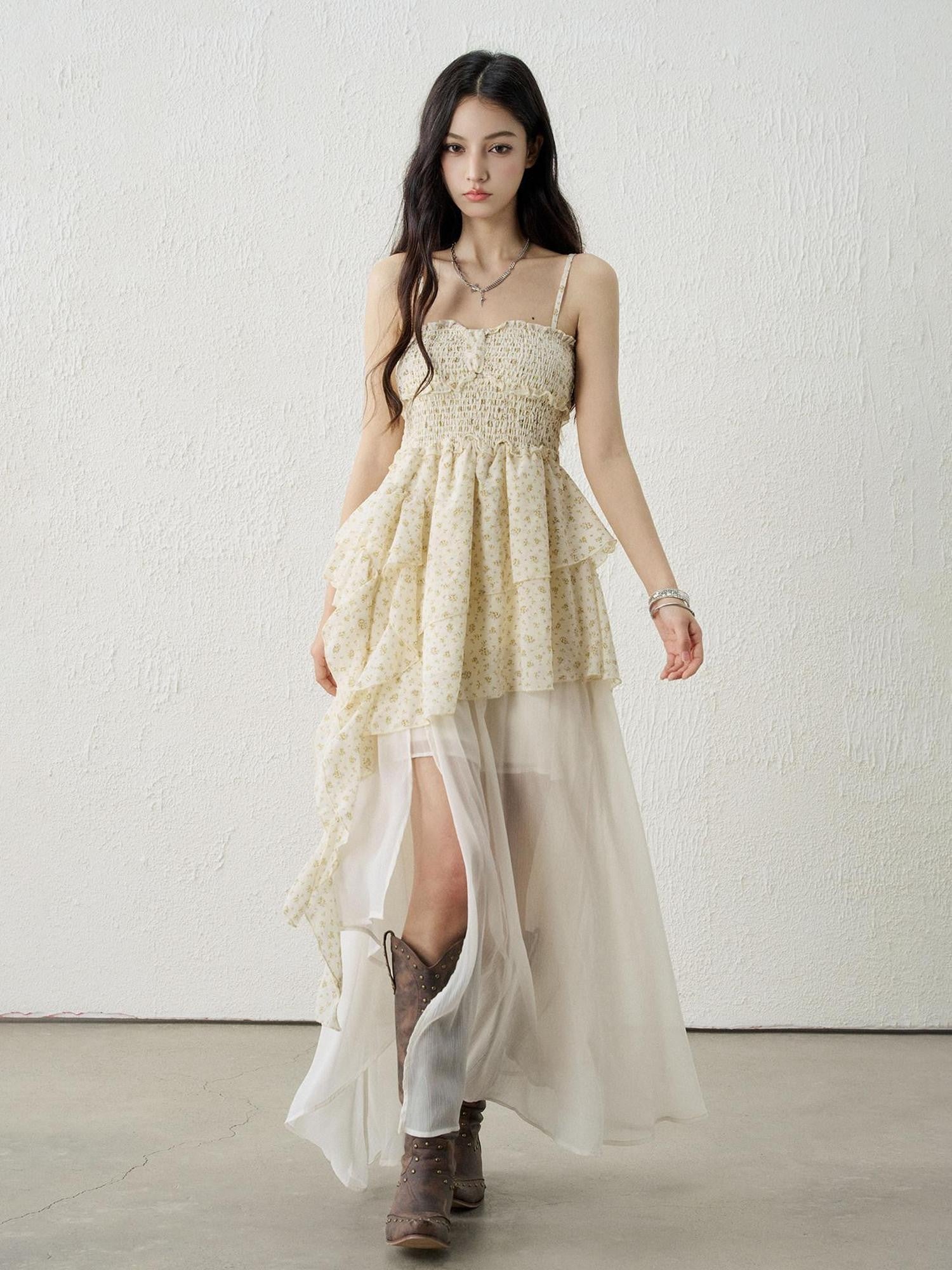 LADYGHOST Ethereal Seaside Strappy Asymmetric Hem Floral Women&
