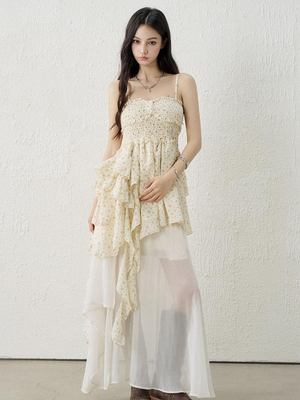 LADYGHOST Ethereal Seaside Strappy Asymmetric Hem Floral Women&