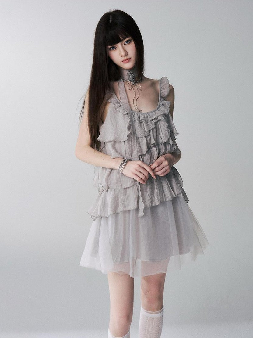 LADYGHOST Ethereal Short Layered Ruffle Women&