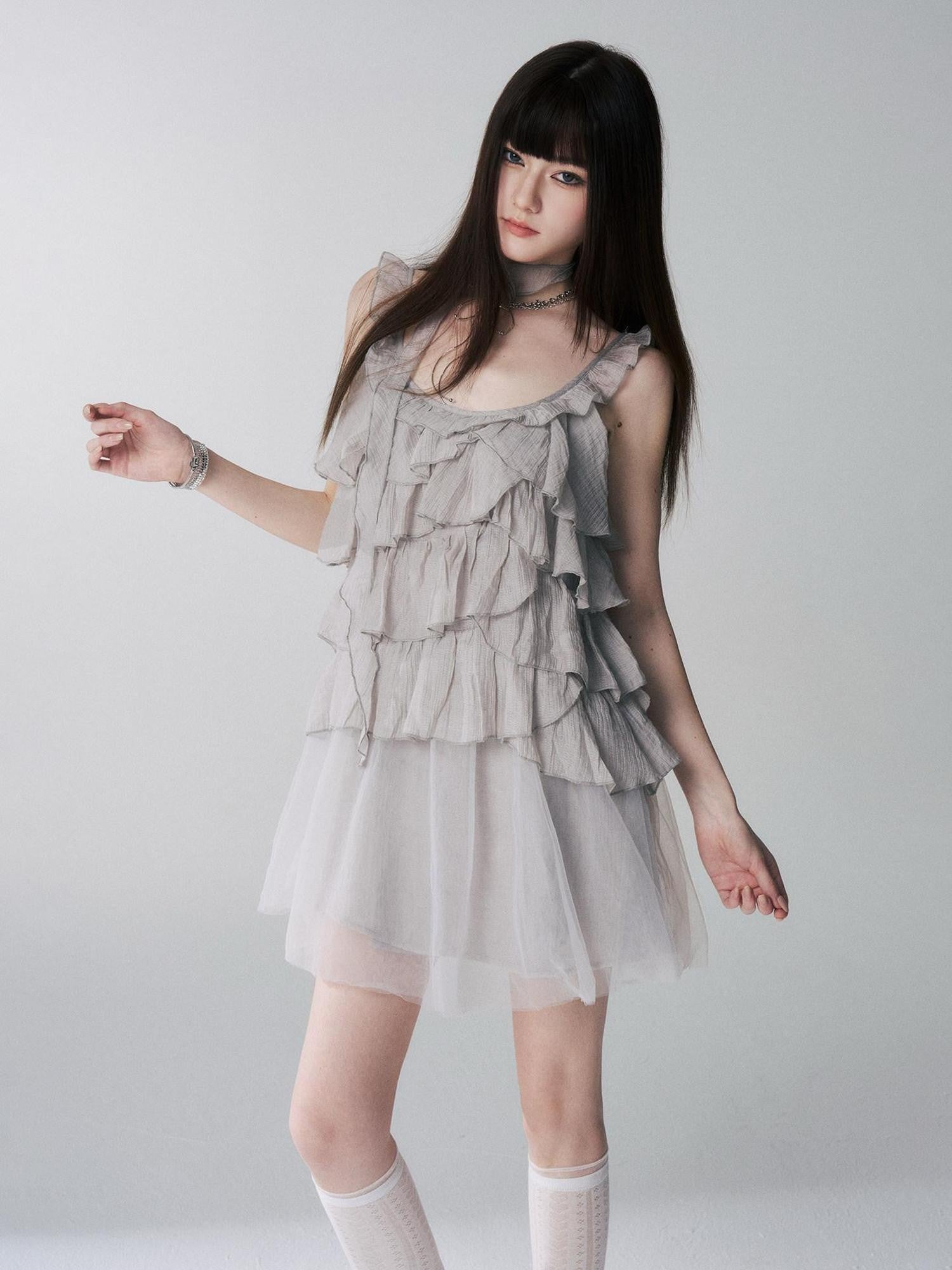 LADYGHOST Ethereal Short Layered Ruffle Women&