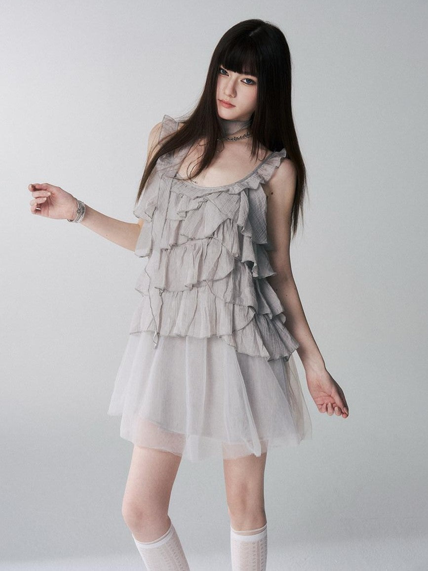 LADYGHOST Ethereal Short Layered Ruffle Women&