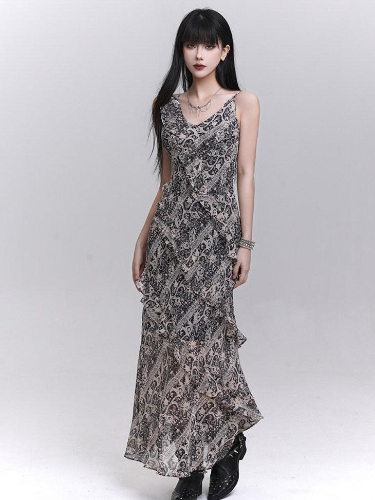 LADYGHOST Ethereal V-neck Spaghetti Strap Cinched Waist Women&