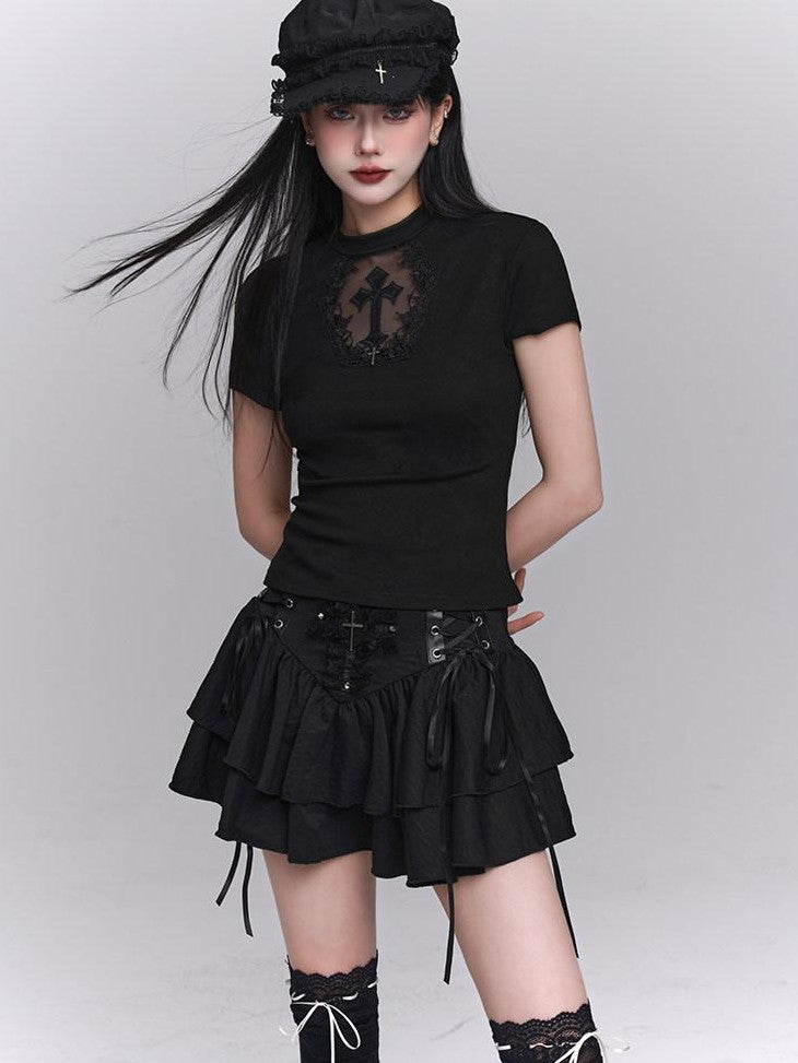 LADYGHOST Ghost Girl Black Cross Print Regular Shoulder Women&