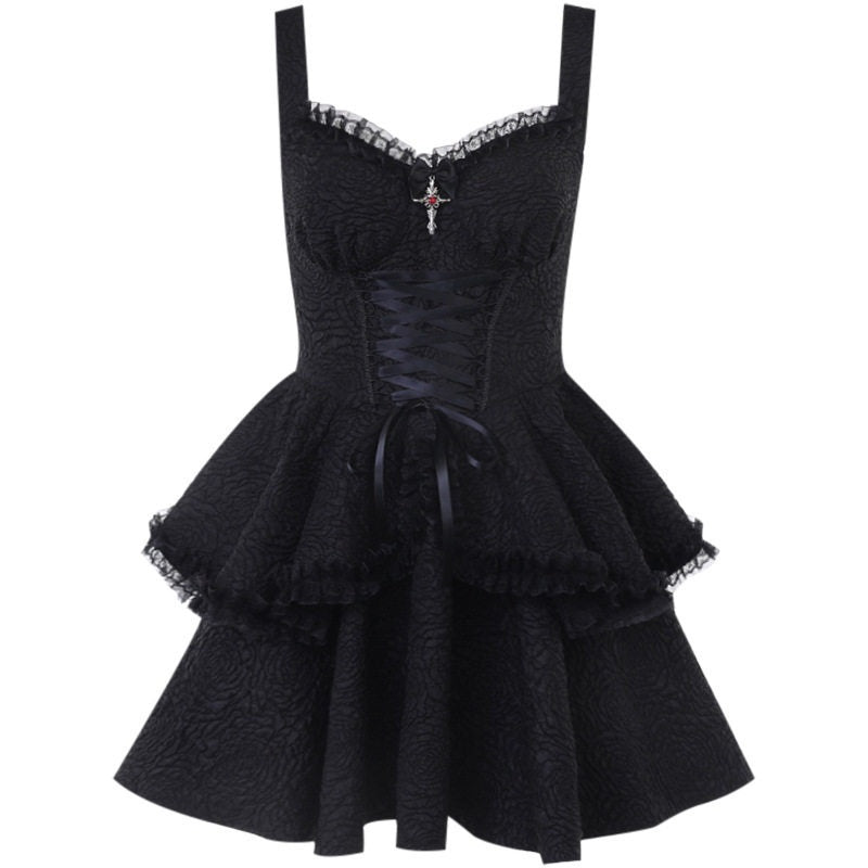 LADYGHOST_Ghost_Girl_Gothic_Black_Spaghetti_Strap_Puffed_Skirt_Women&