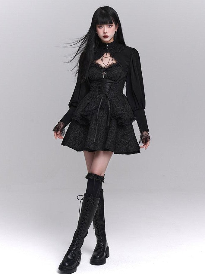 LADYGHOST Ghost Girl Gothic Black Spaghetti Strap Puffed Skirt Women&