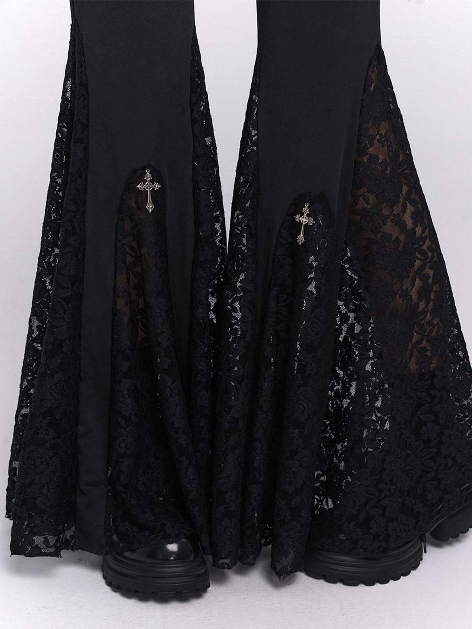 LADYGHOST Ghost Girl Gothic Cross High Waist Micro Flare Women&