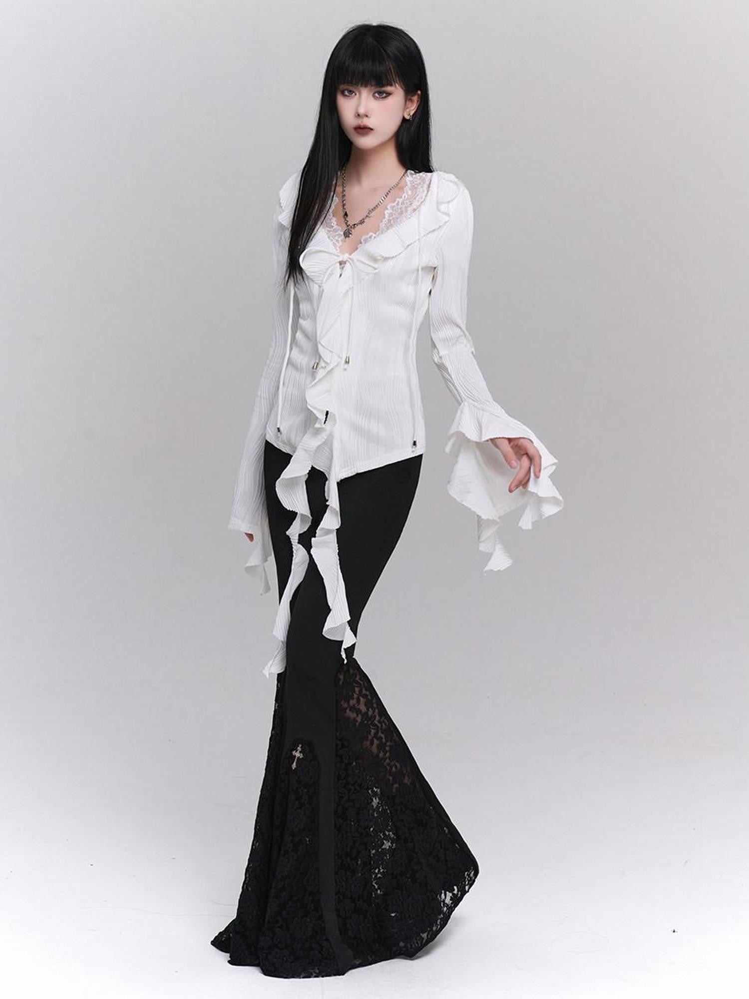 LADYGHOST Ghost Girl Gothic Cross High Waist Micro Flare Women&
