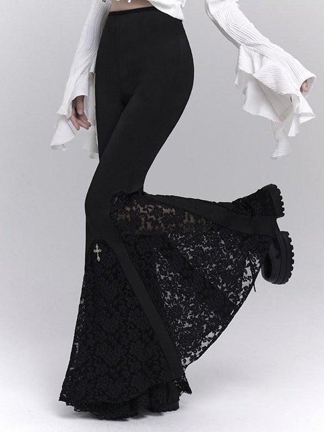 LADYGHOST Ghost Girl Gothic Cross High Waist Micro Flare Women&