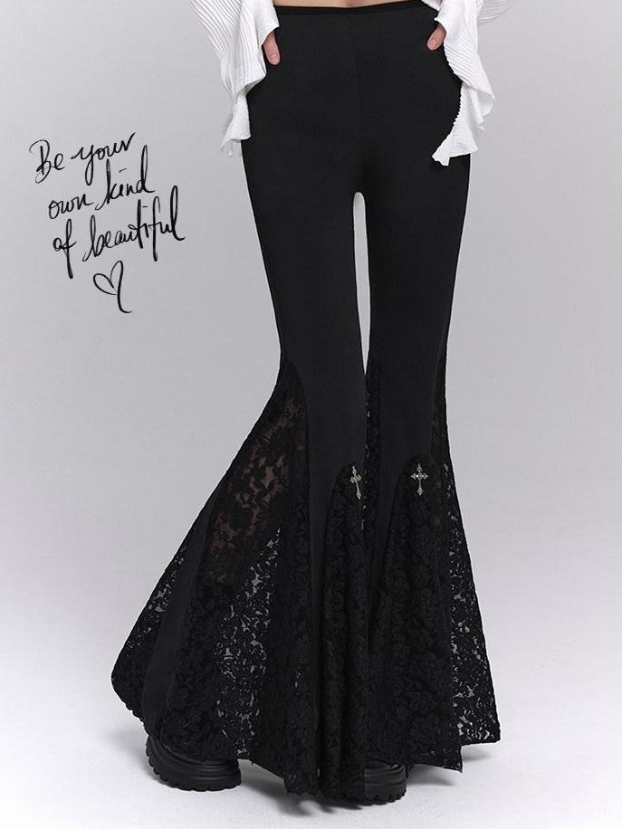 LADYGHOST Ghost Girl Gothic Cross High Waist Micro Flare Women&
