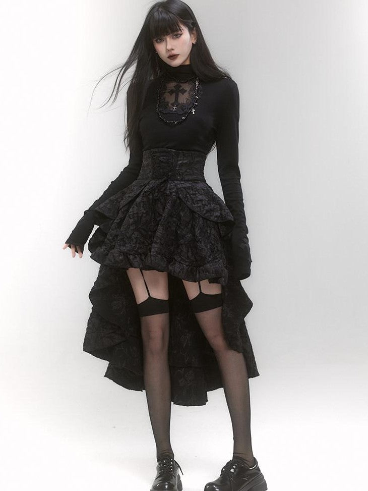 LADYGHOST Ghost Girl Gothic Cross Print High Neck Women&