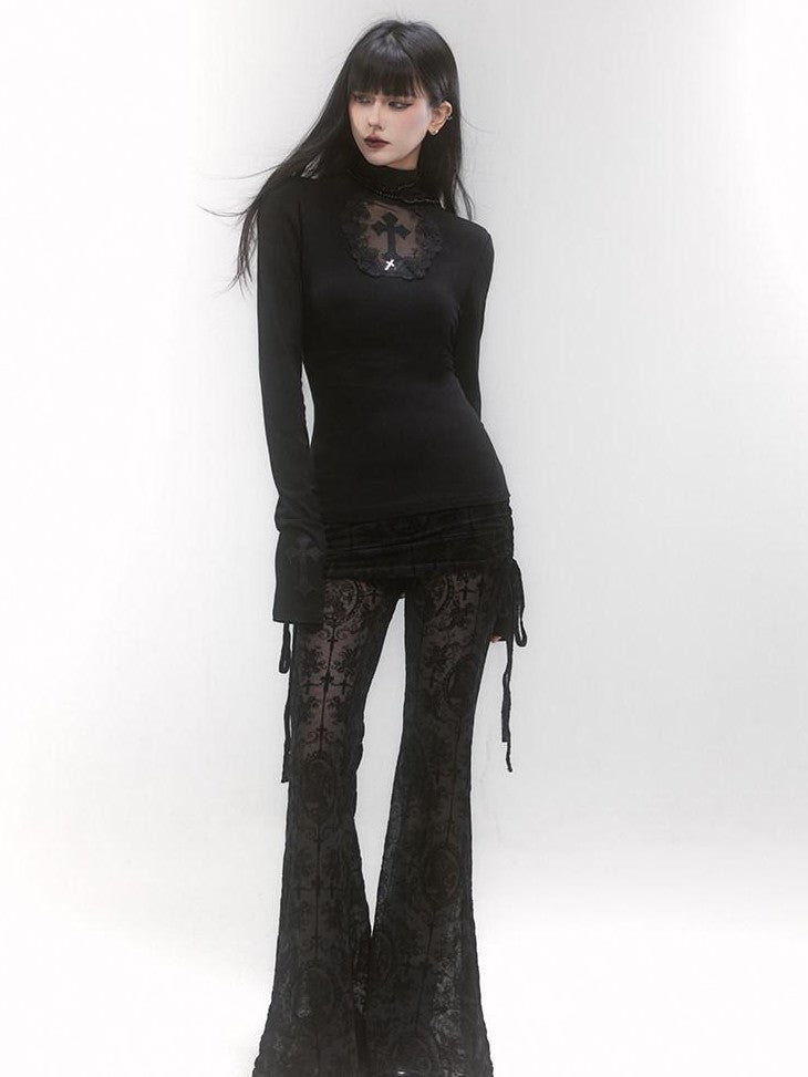 LADYGHOST Ghost Girl Gothic Cross Print High Neck Women&