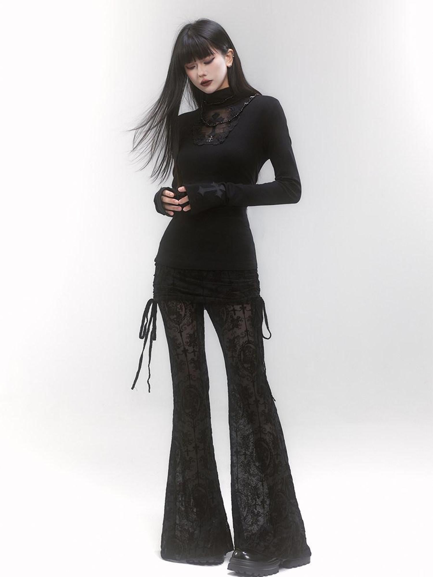 LADYGHOST Ghost Girl Gothic Cross Print High Neck Women&