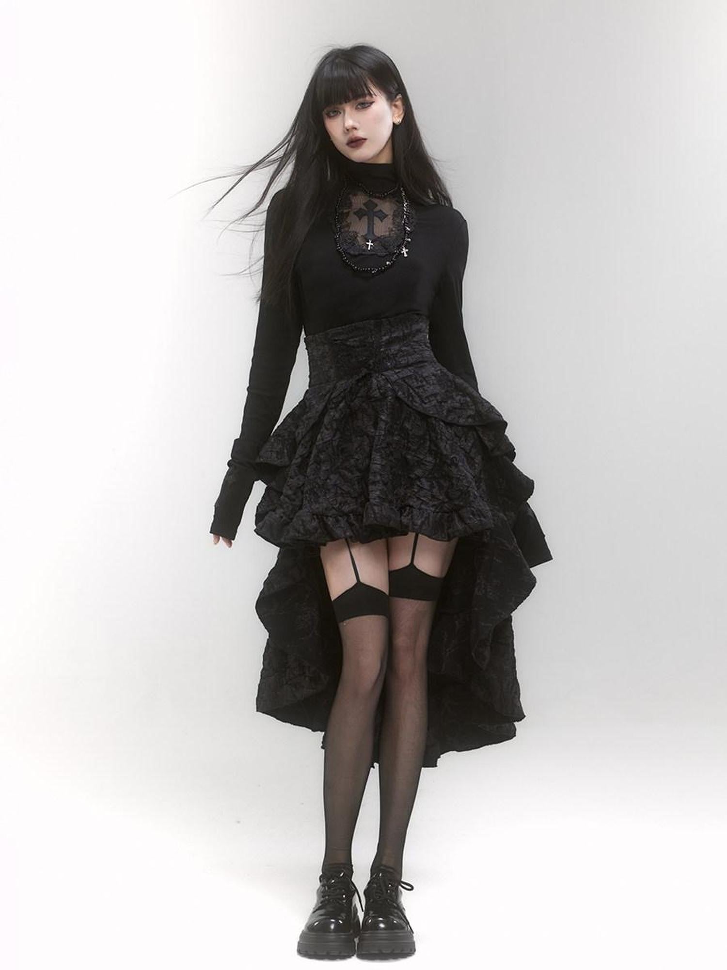 LADYGHOST Ghost Girl Gothic Cross Print High Neck Women&
