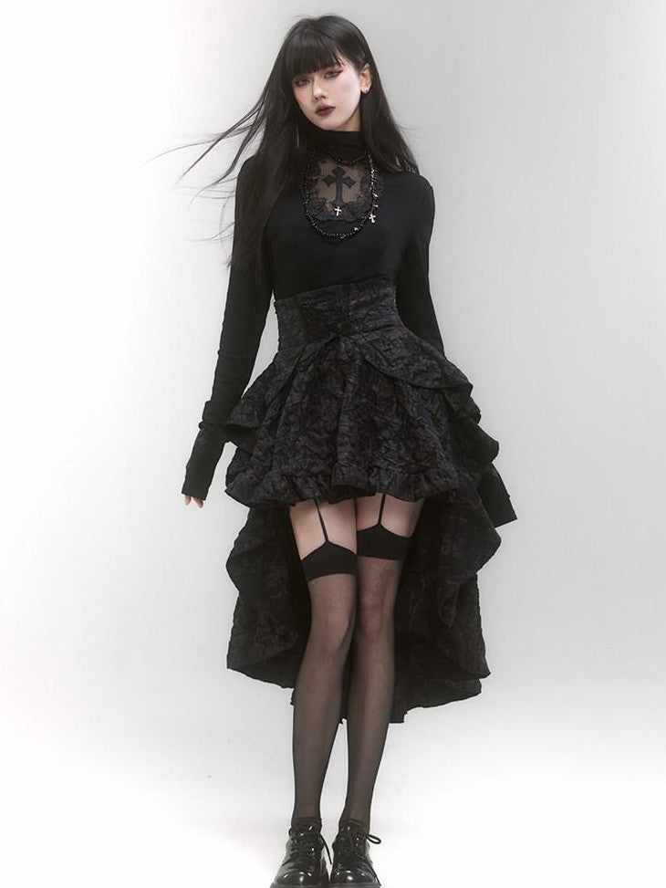 LADYGHOST Ghost Girl Gothic Cross Print High Neck Women&