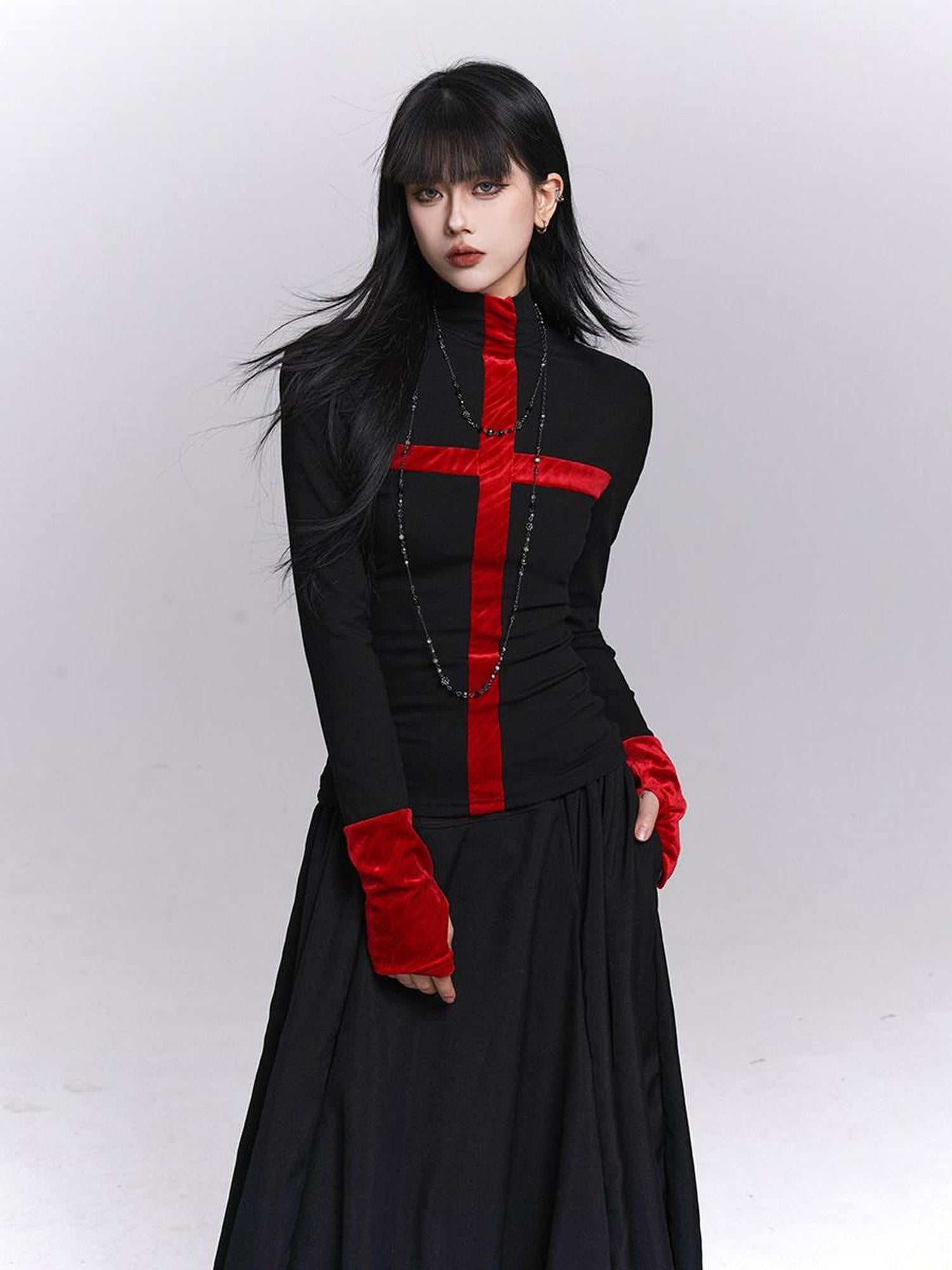 LADYGHOST Ghost Girl Gothic Cross Print Women&