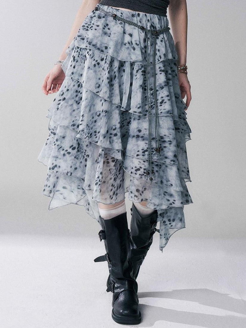 LADYGHOST Ghost Girl Leopard Print Asymmetric Ruffled Women&