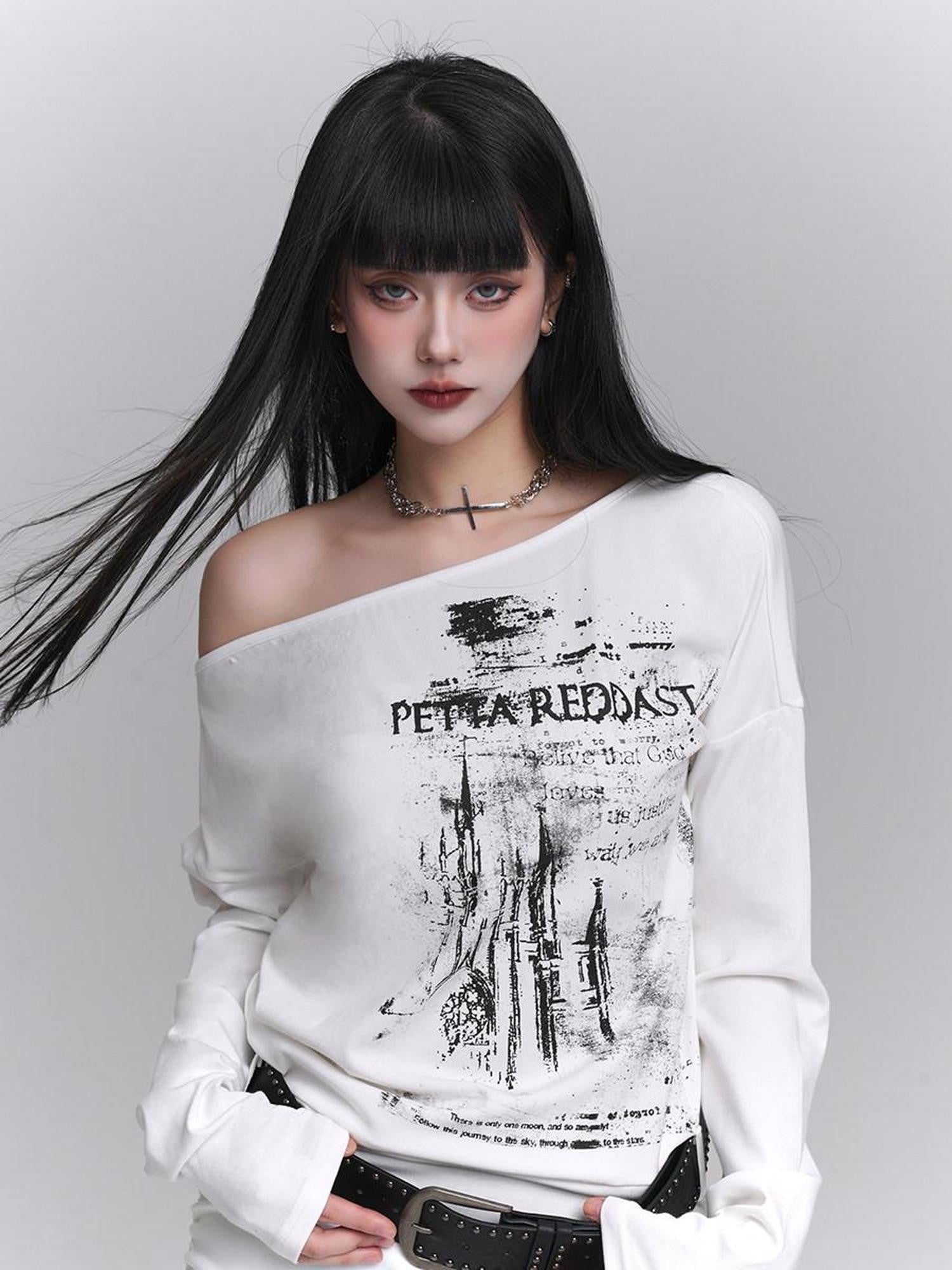 LADYGHOST Ghost Girl Long Sleeve Asymmetric Bodycon Women&