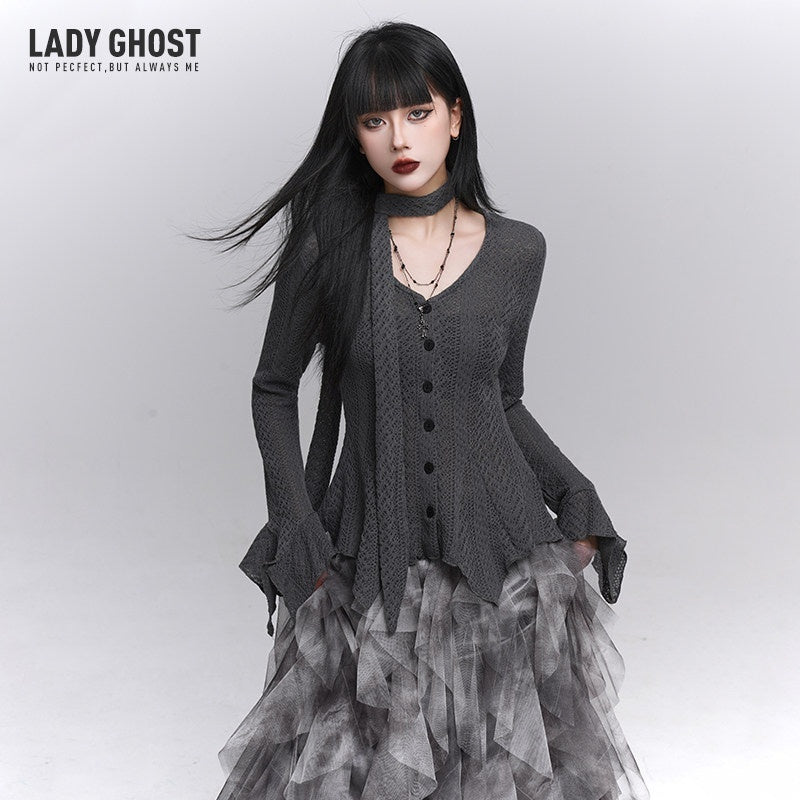 LADYGHOST_Ghost_Girl_Long_Sleeve_Open_Front_Gray_Women&