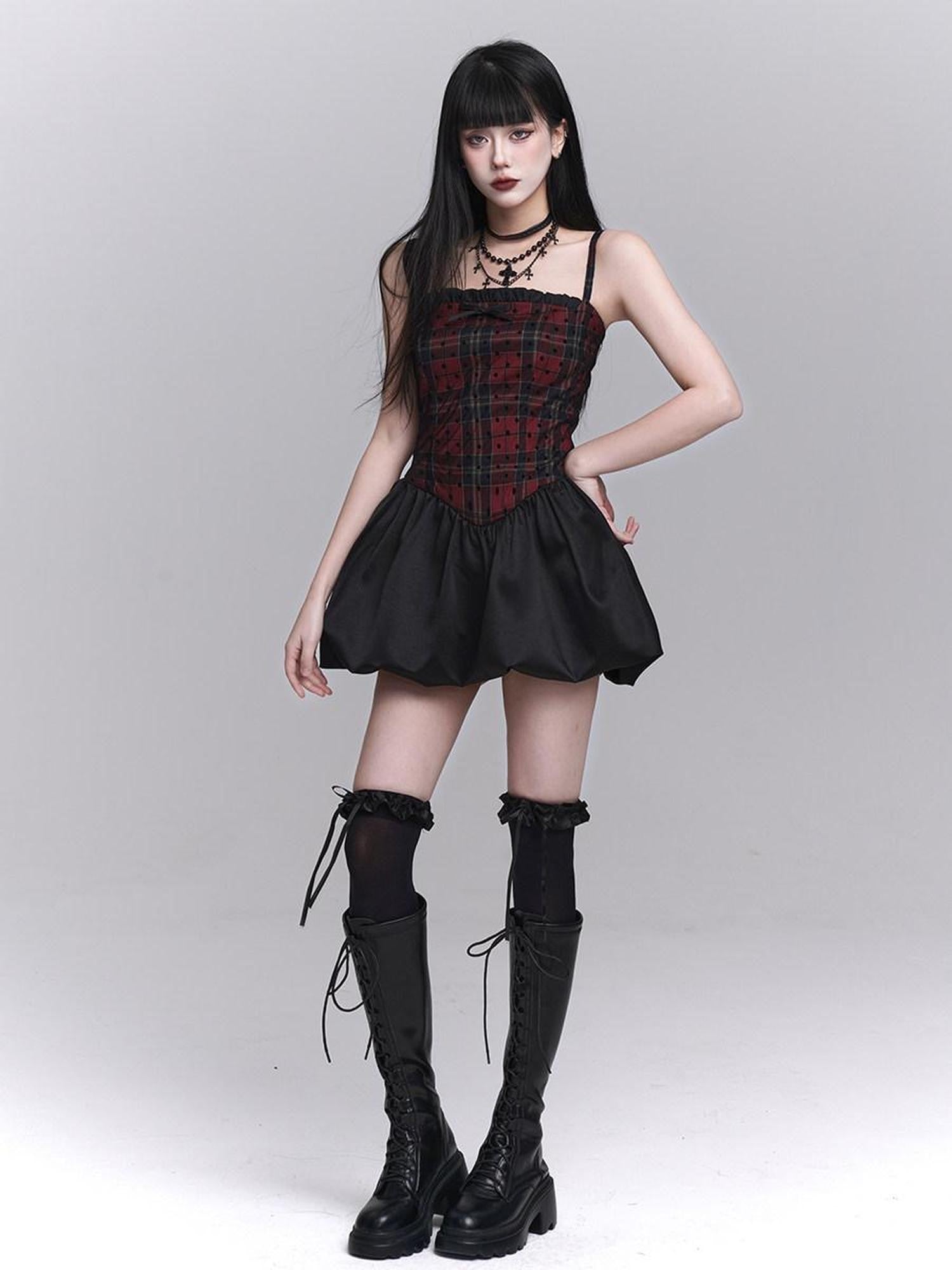 LADYGHOST Ghost Girl Red Black Spaghetti Strap Puff Tulle Ballet Women&