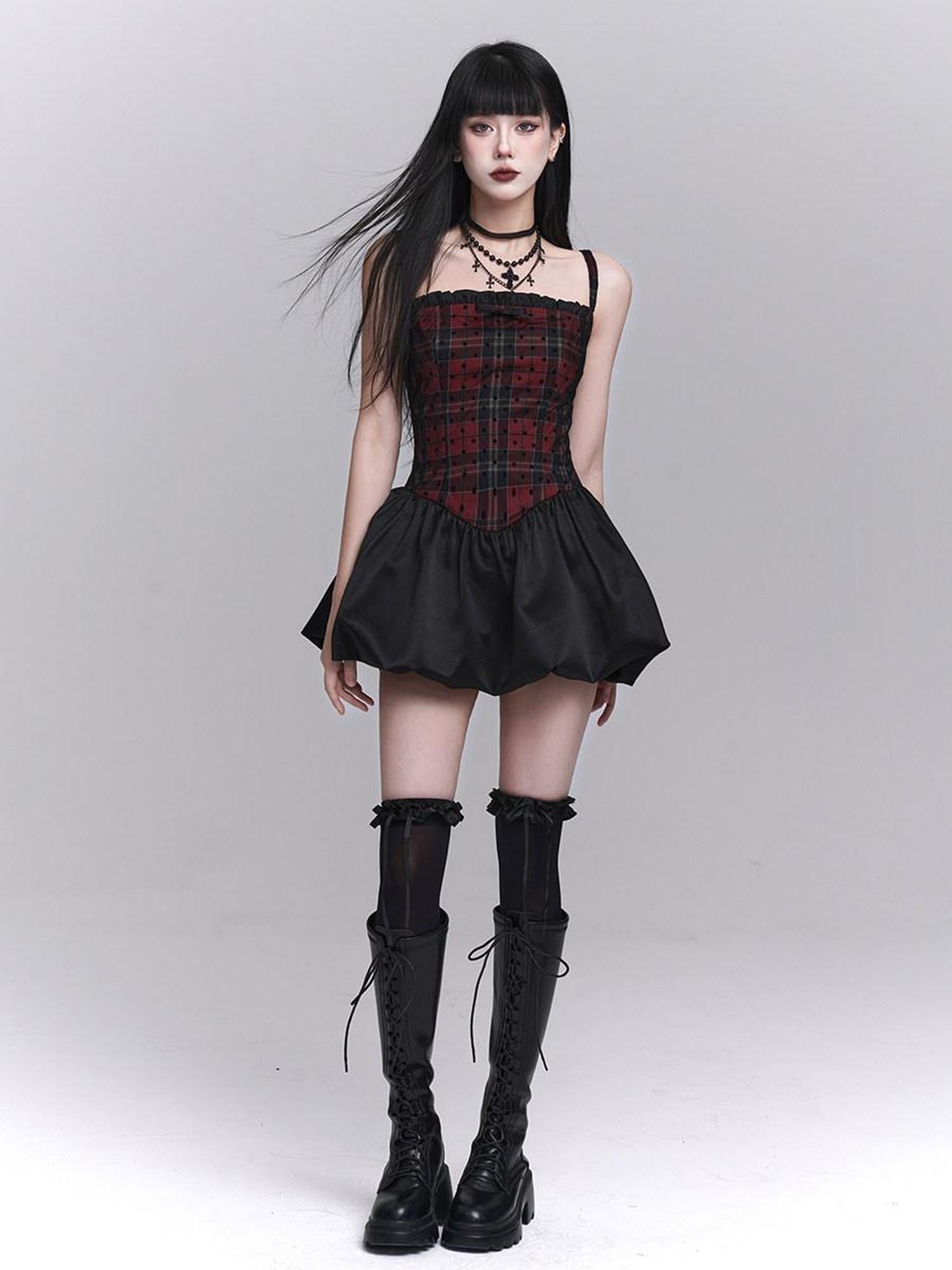 LADYGHOST Ghost Girl Red Black Spaghetti Strap Puff Tulle Ballet Women&