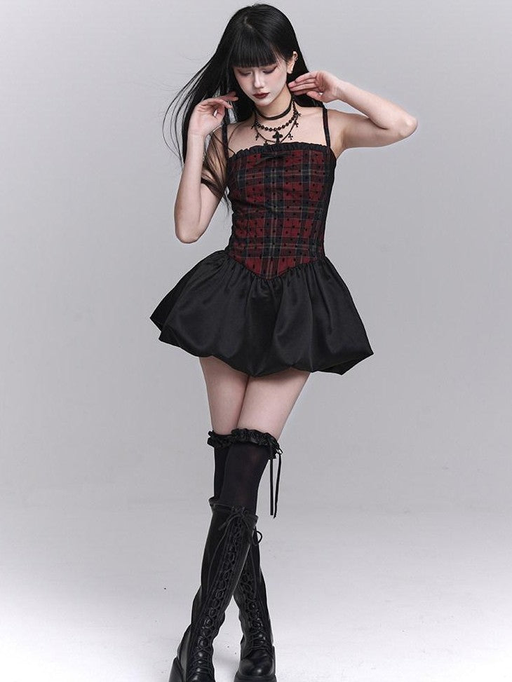LADYGHOST Ghost Girl Red Black Spaghetti Strap Puff Tulle Ballet Women&
