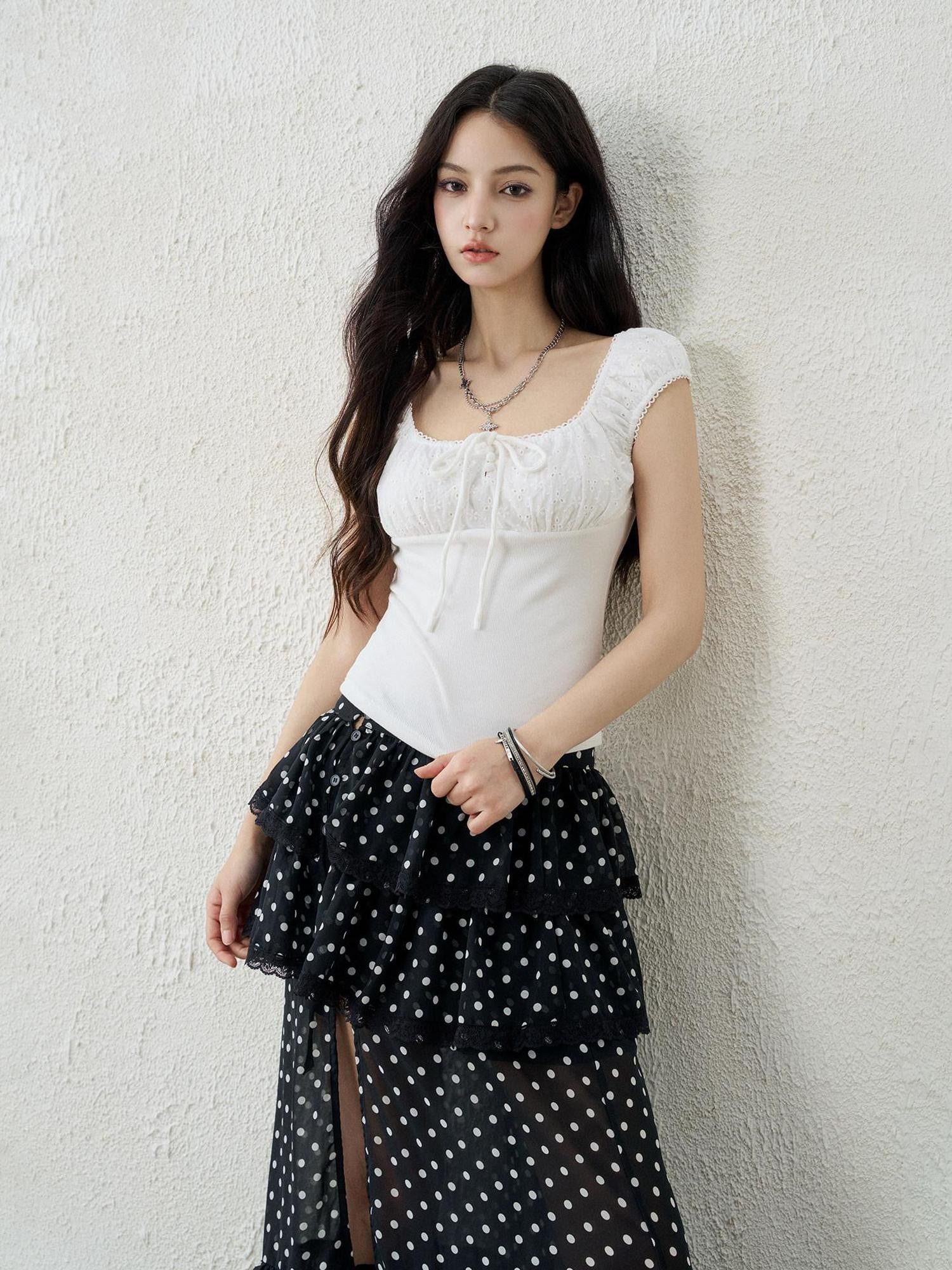 LADYGHOST Ghost Girl Square Neck Collarbone Crop Women&