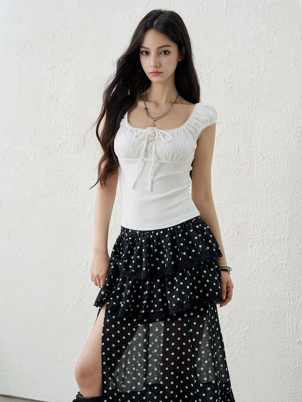 LADYGHOST Ghost Girl Square Neck Collarbone Crop Women&