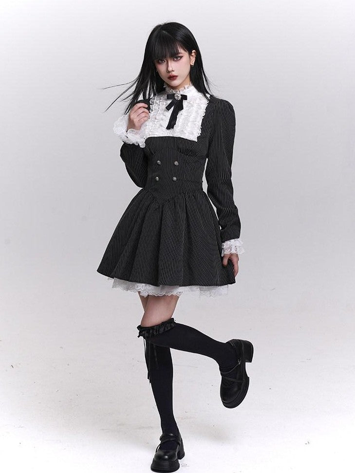 LADYGHOST Ghost Girl Striped Medieval Vintage Gothic Lolita Women&