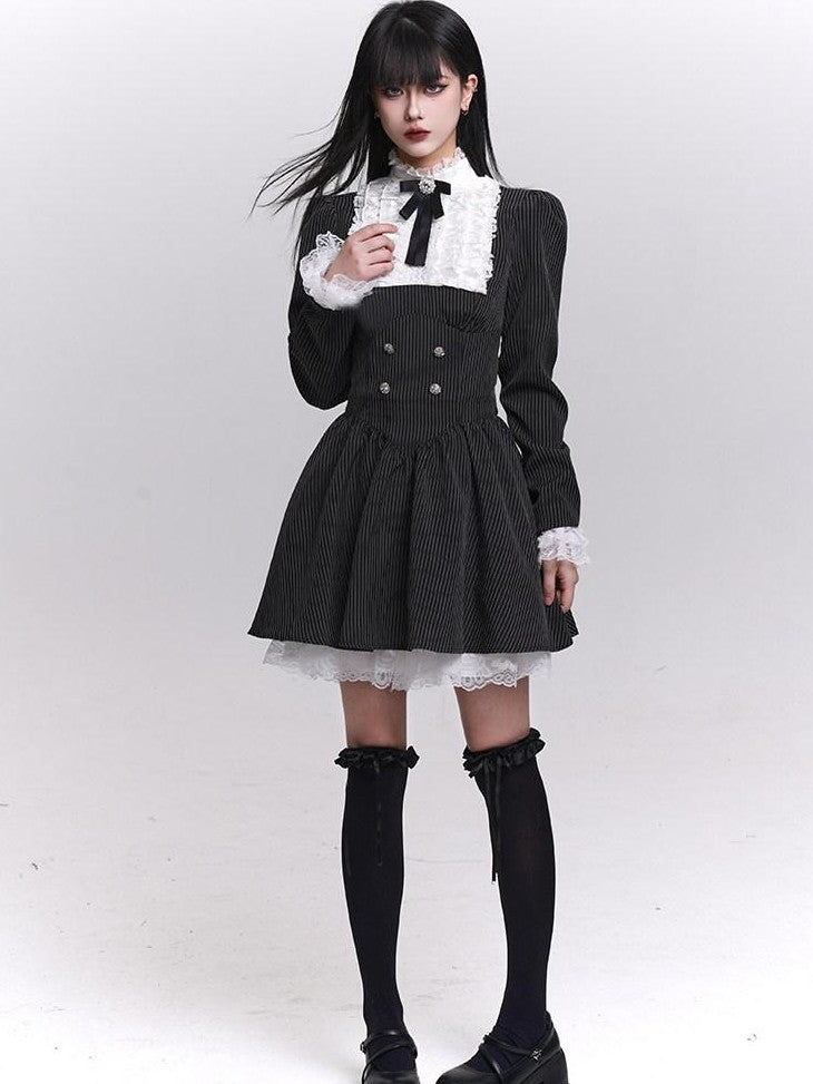 LADYGHOST Ghost Girl Striped Medieval Vintage Gothic Lolita Women&