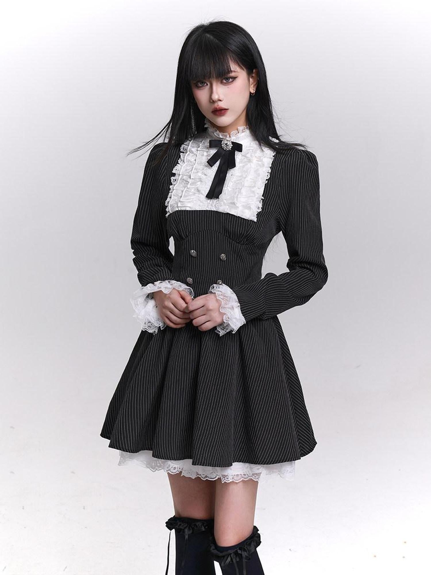 LADYGHOST Ghost Girl Striped Medieval Vintage Gothic Lolita Women&