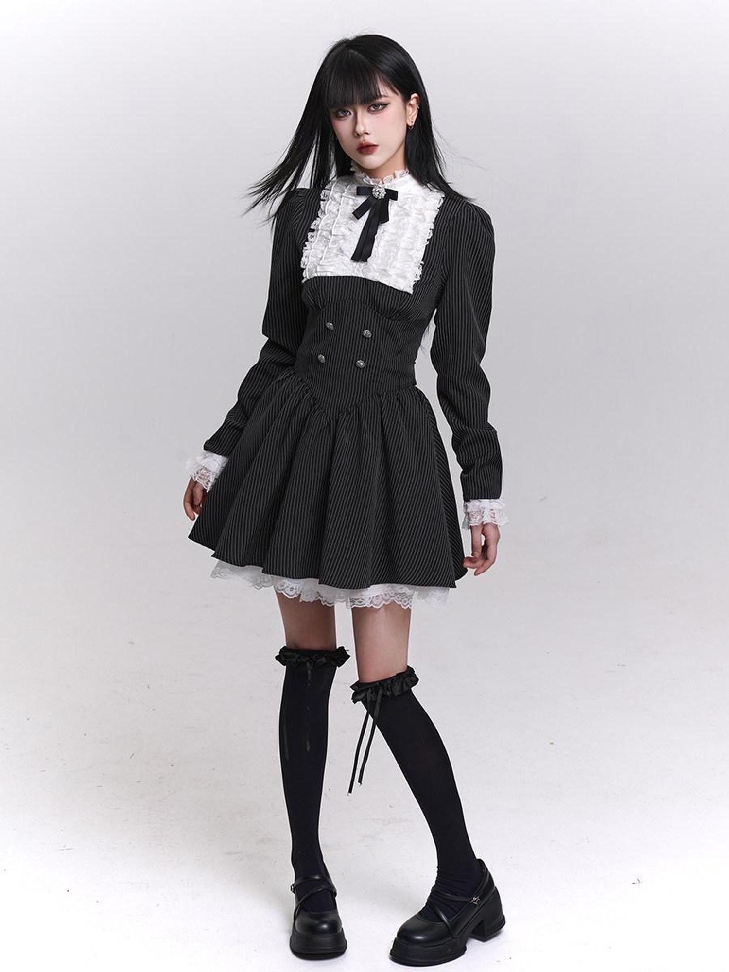 LADYGHOST Ghost Girl Striped Medieval Vintage Gothic Lolita Women&