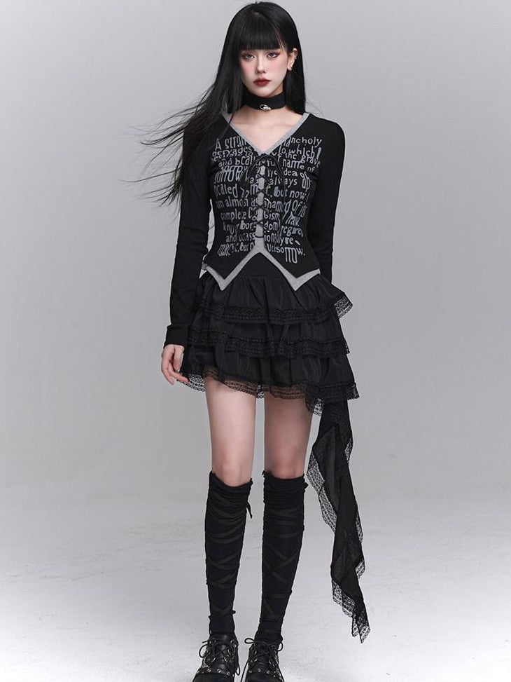 LADYGHOST Ghost Girl Unique Faux Two Piece Colorblock V-neck Women&