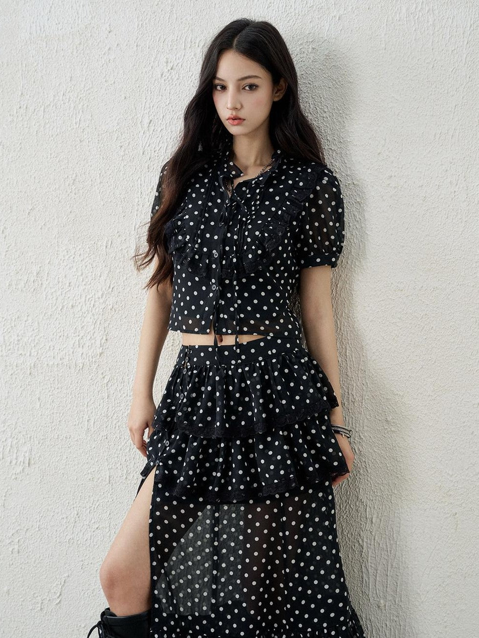 LADYGHOST Ghost Girl Vintage Black Polka Dot Women&