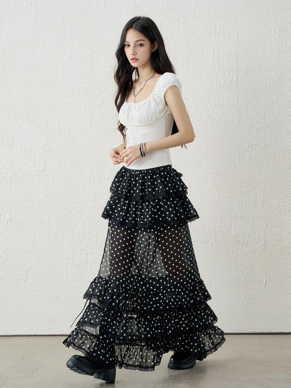 LADYGHOST Ghost Girl Vintage Black Polka Dot Women&