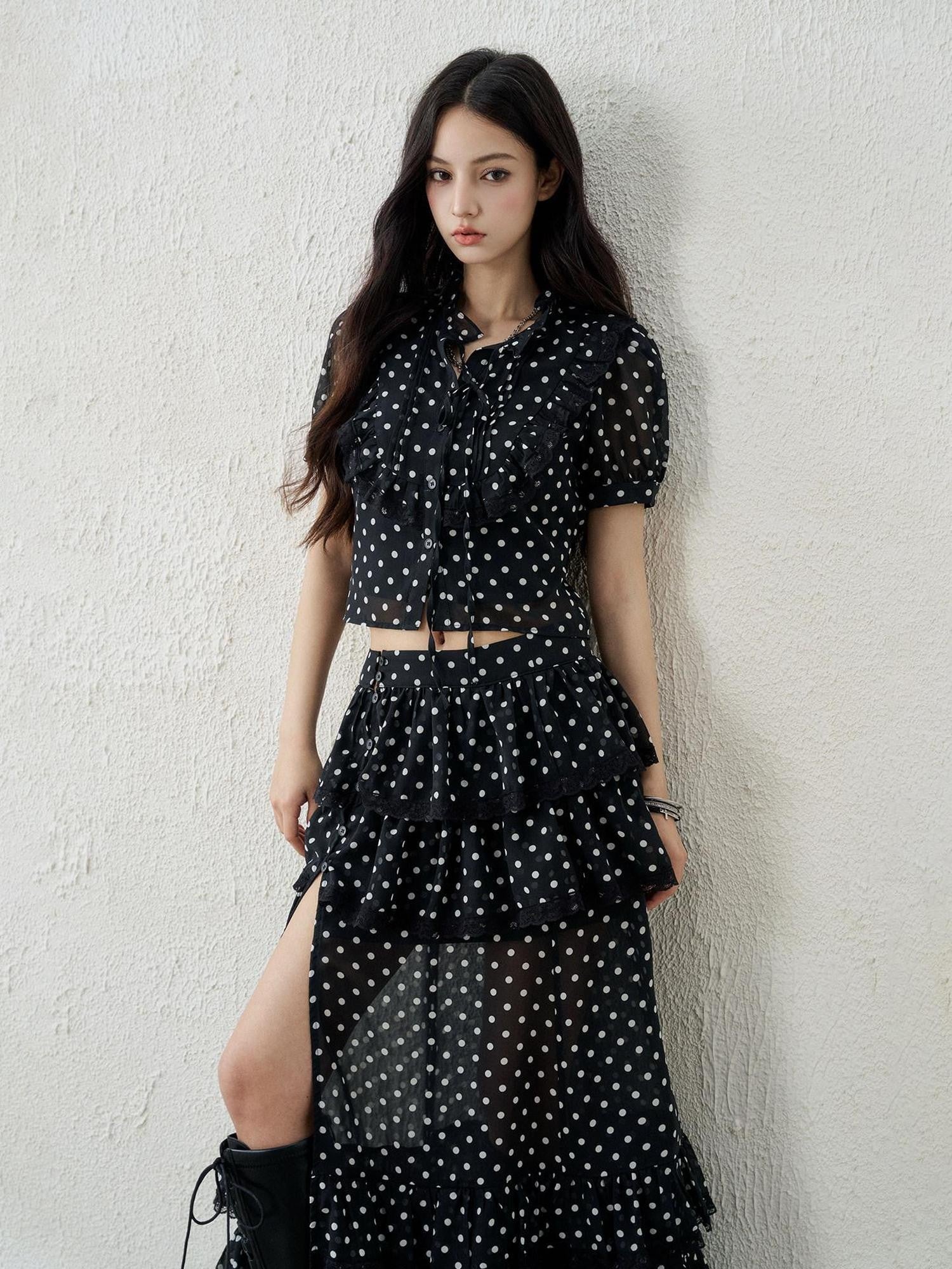 LADYGHOST Ghost Girl Vintage Black Polka Dot Women&