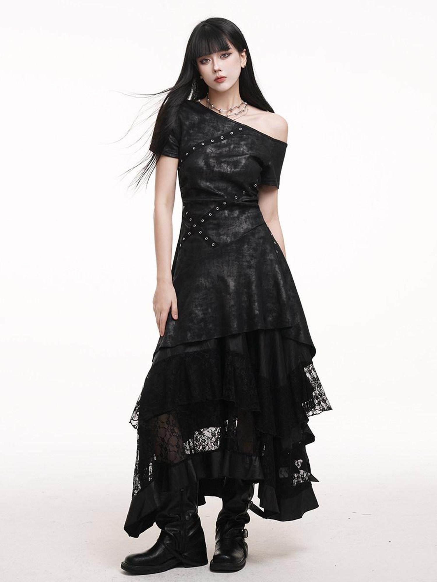 LADYGHOST Ghostly Asymmetrical One Shoulder Black Festival Women&