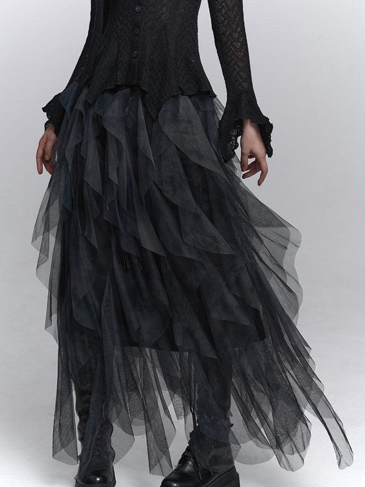 LADYGHOST Ghostly Black Gray Asymmetric Layered Women&