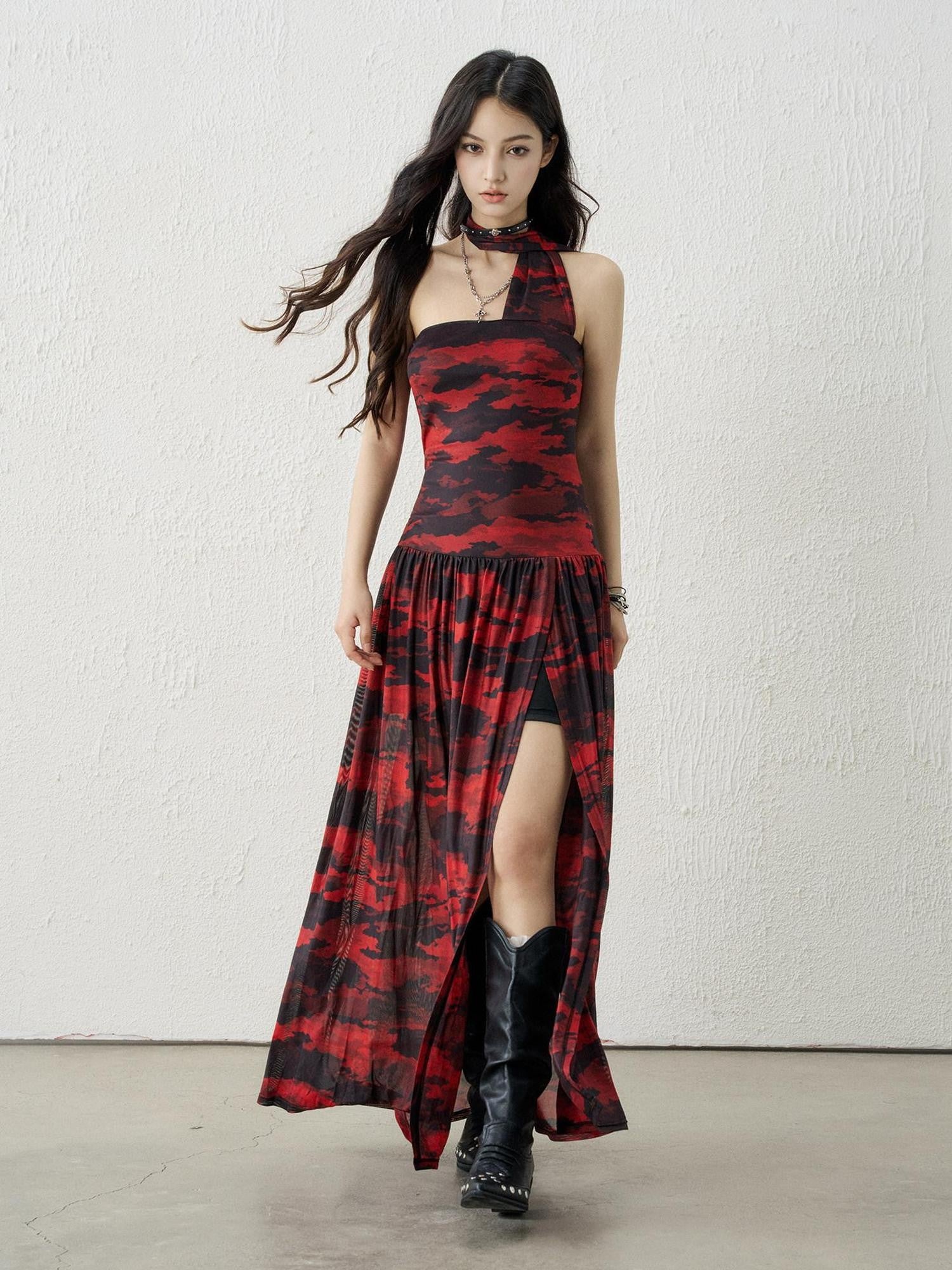 LADYGHOST Ghostly Black Red Bustier Side Slit Women&
