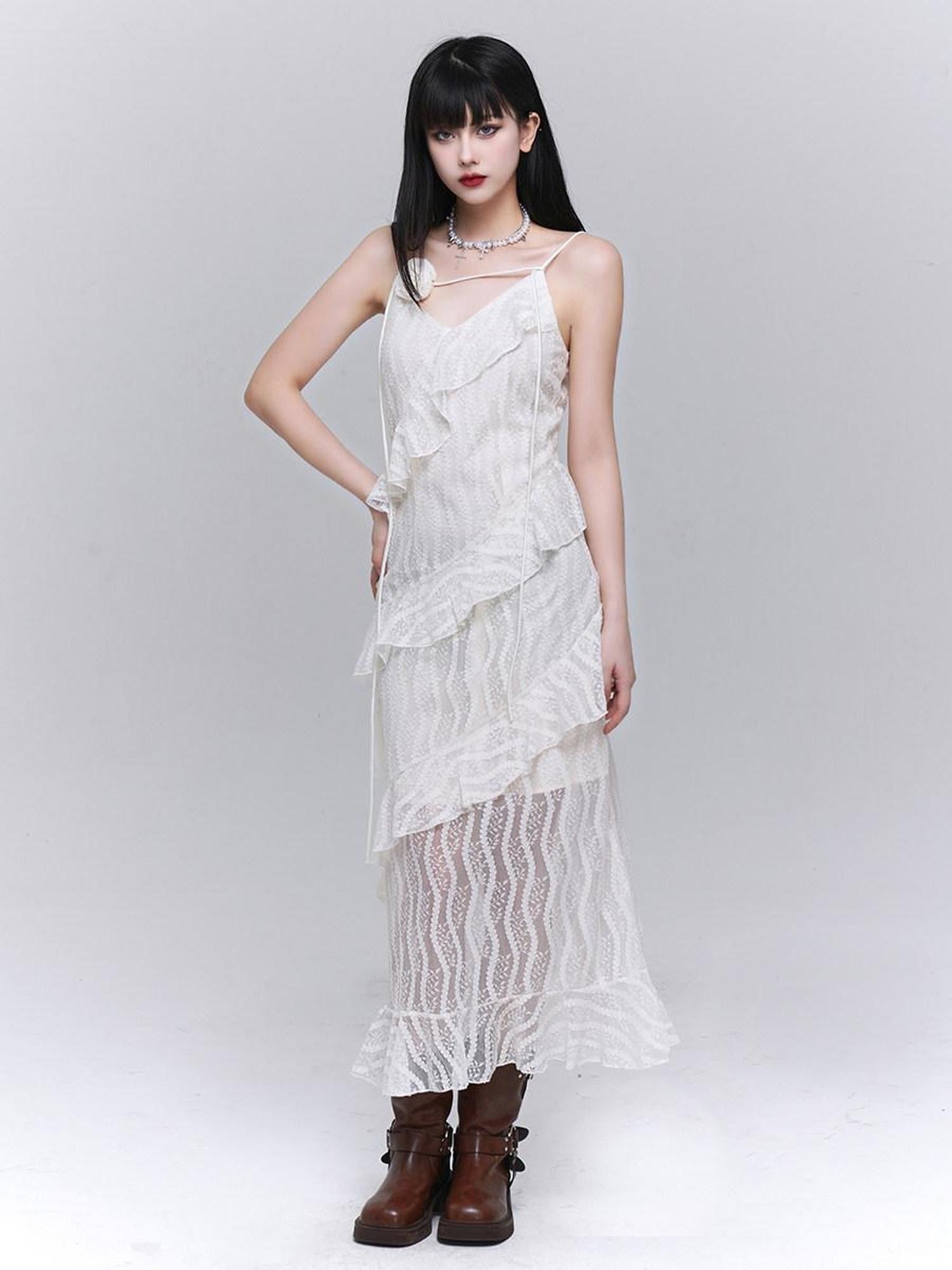 LADYGHOST Ghostly Black Tiered Spaghetti Strap Women&