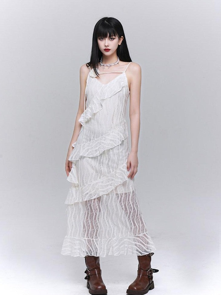 LADYGHOST Ghostly Black Tiered Spaghetti Strap Women&