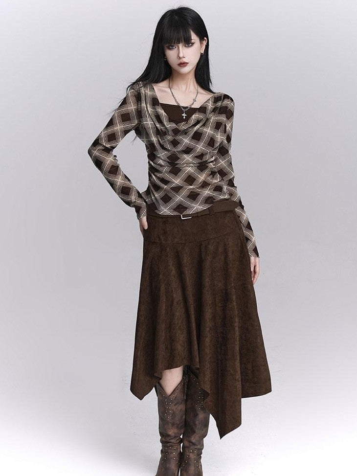 LADYGHOST Ghostly Coffee Brown Asymmetrical Hem Women&