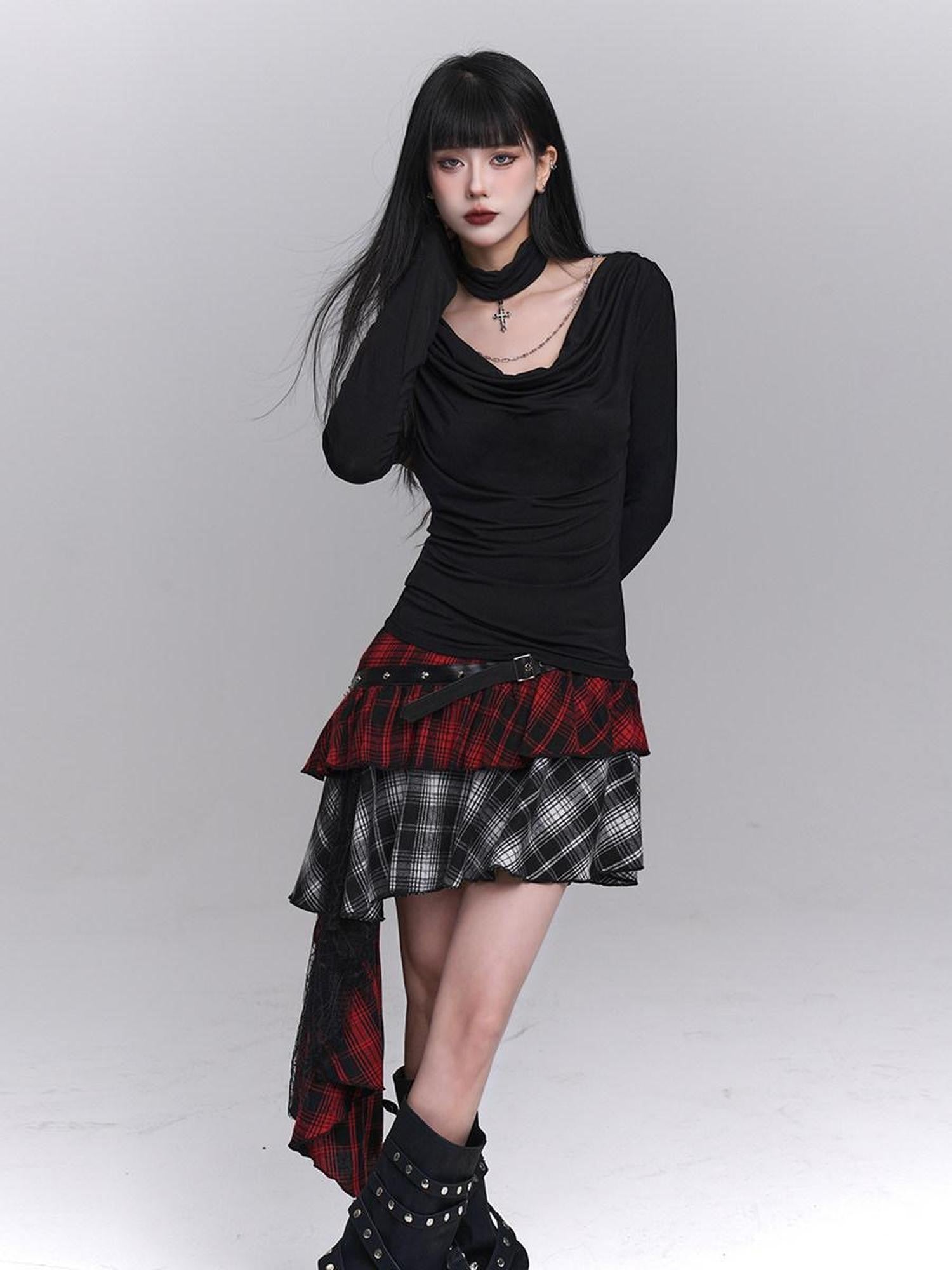 LADYGHOST Ghostly Girl Asymmetrical Plaid Subculture Unique Women&