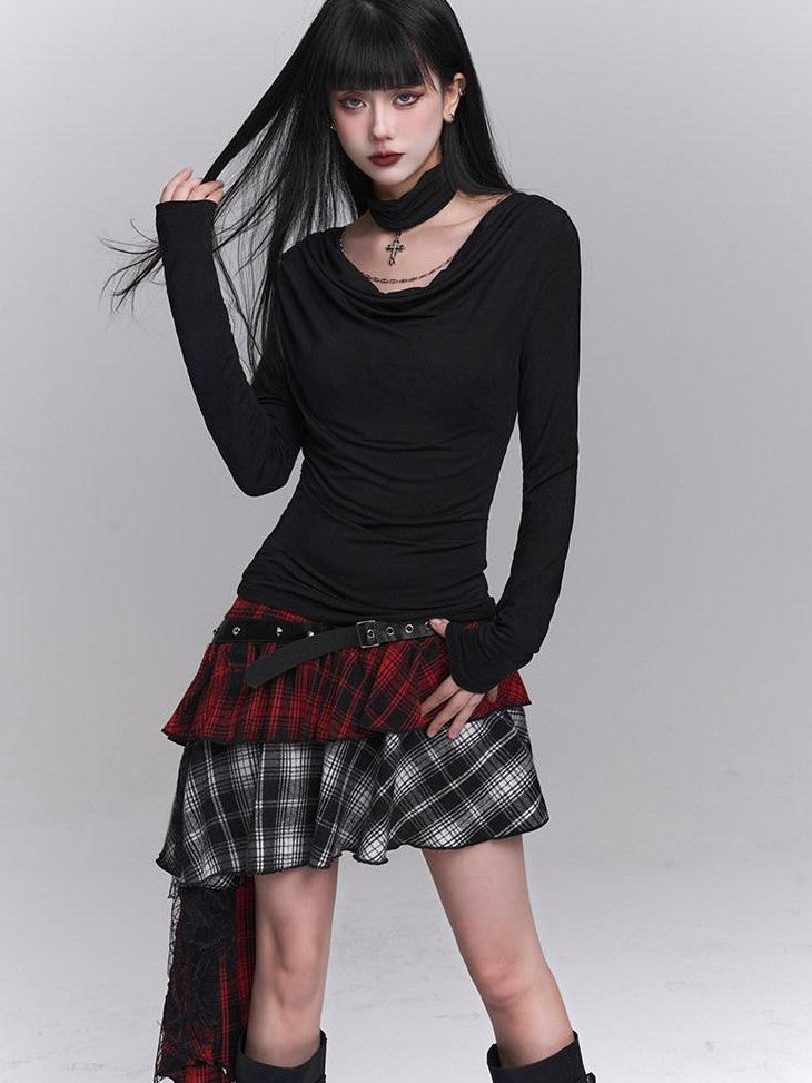 LADYGHOST Ghostly Girl Asymmetrical Plaid Subculture Unique Women&